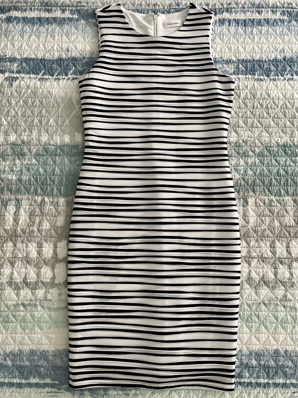 CALVIN KLEIN Black & White Striped Midi Sheath Dress 10070